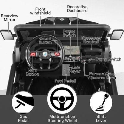 24V 6-Wheel UTV Ride-On Toy  4WD Power with Functional Dump Bed