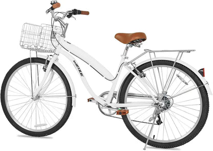 WEIZE 26″ Beach Cruiser Bike  7-Speed Commuter Bicycle with Fenders, Rear Rack, Ergonomic Upright Frame & Comfort Saddle
