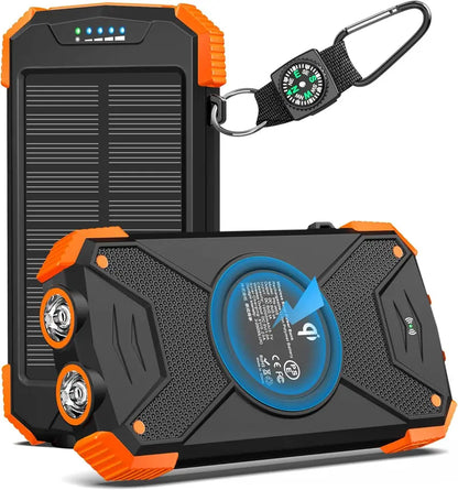 Compact 10000mAh Solar Power Bank with 20W Wireless Charging Support