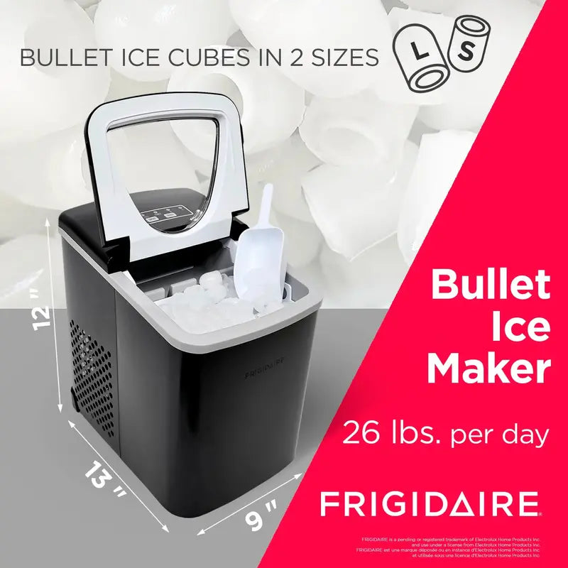 Frigidaire Stainless Steel Portable Ice Maker, 26 Lbs Daily, Countertop Design, Fast Ice Production