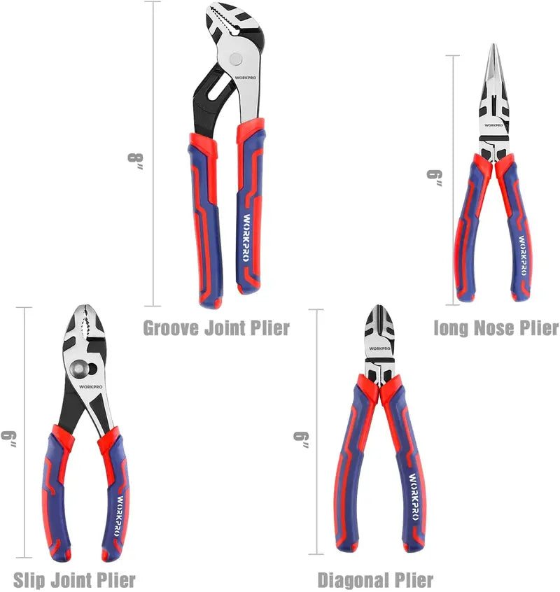 WORKPRO Premium CR-V Pliers Set  4-Piece Durable Construction Tool Collection