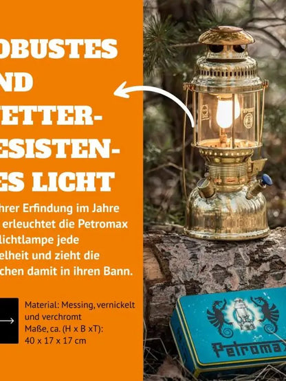 HK500 Pressurized Lantern  500 Candlepower, 1 Quart Kerosene Tank, Hand Assembled 400W Lamp, Polished Brass-Chrome for Home & Camping
