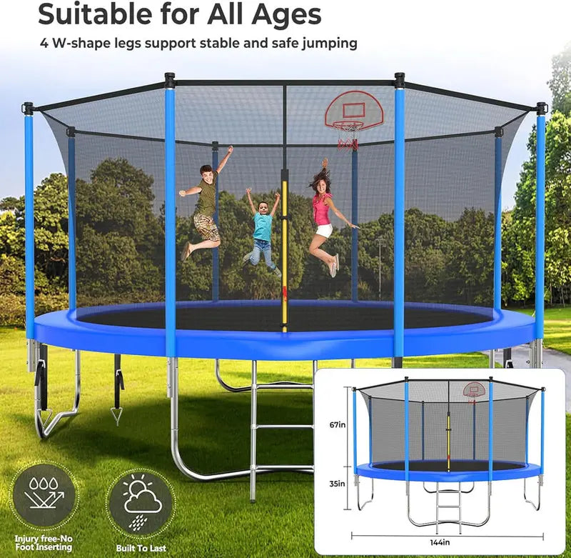 16-Foot Upgraded Trampoline with Enclosure Net and Adjustable Basketball Hoop