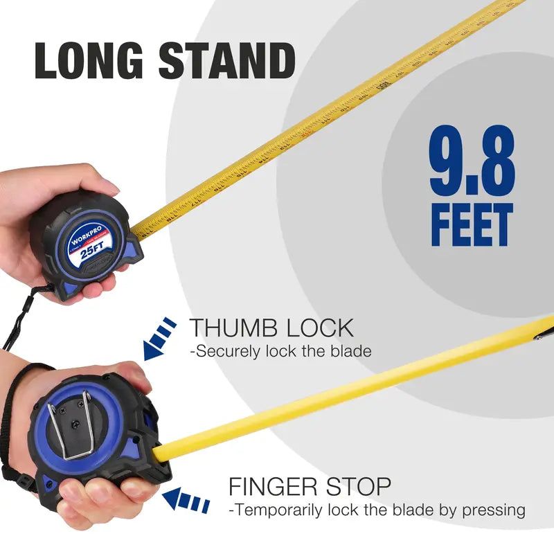 WORKPRO 25-Foot Heavy-Duty Retractable Tape Measure (2-Pack)  Precision 1/32″, Magnetic Tip