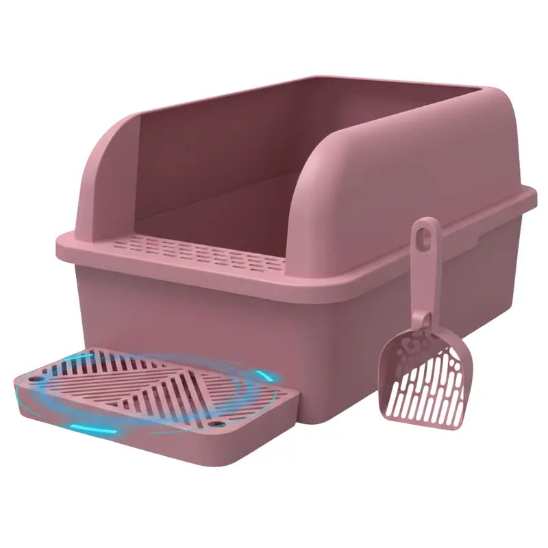 Extra-Large Covered Cat Litter Box with Stainless Steel Pan, High Walls, and Integrated Scoop