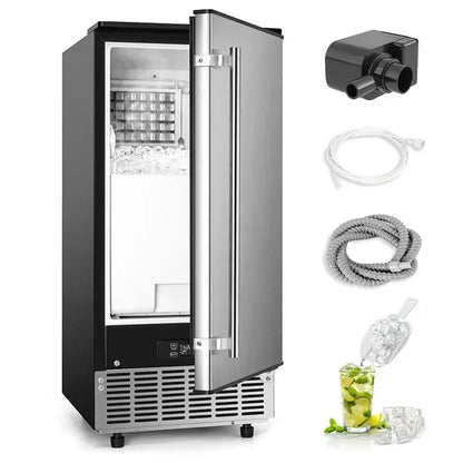 Built-in Undercounter Ice Maker  80 lbs/Day Output, 24 lbs Storage, Auto-Clean, Smart LCD & Drain Pump
