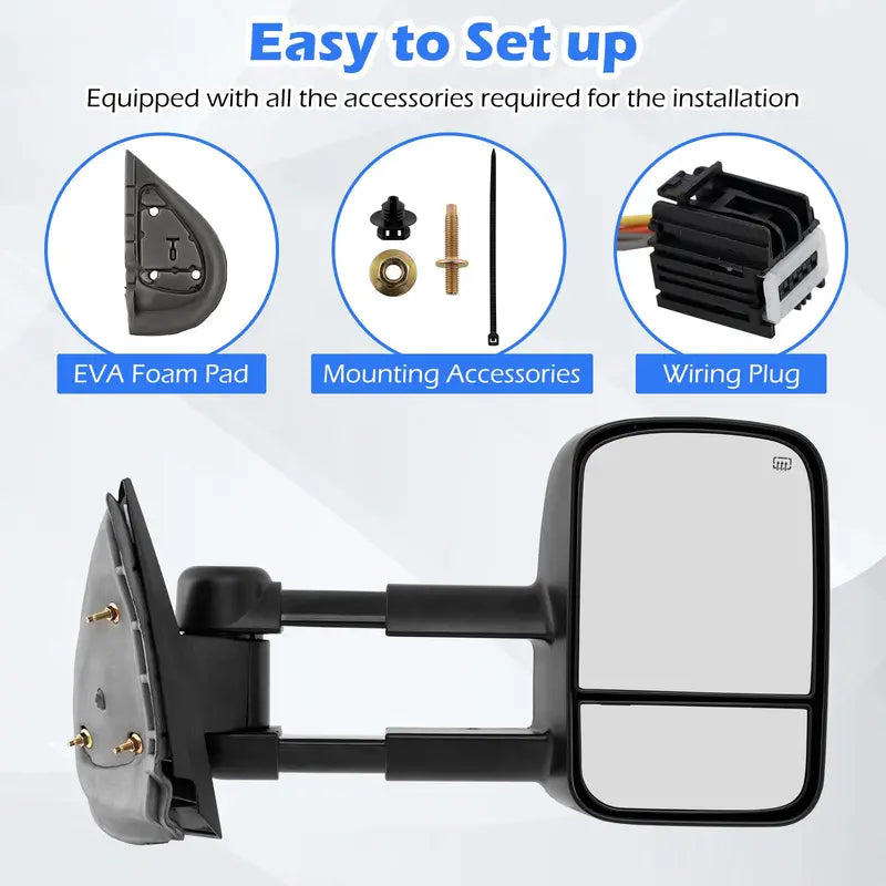 Heated Towing Mirrors Compatible with 20072012 Chevy Silverado & GMC Sierra 15003500