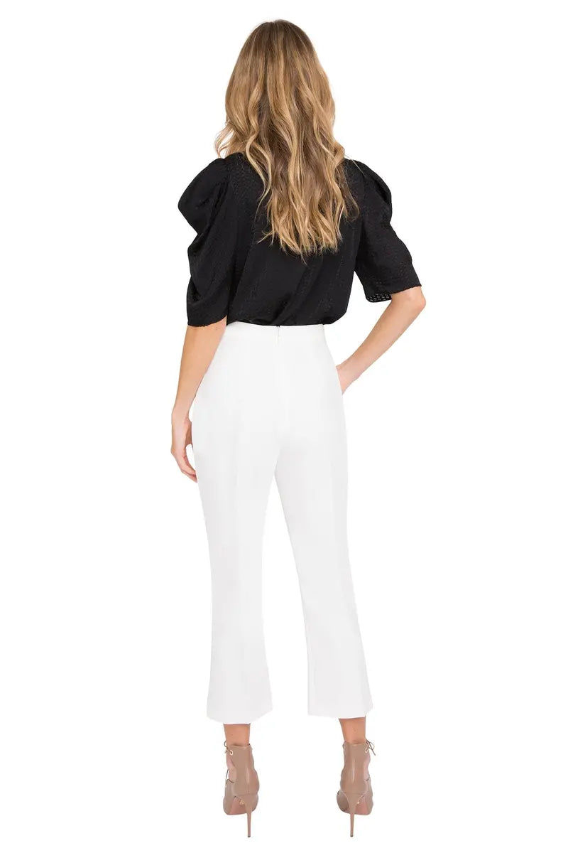 Cropped Straight Pant with Subtle Flare  Pleated Front & Hidden Zip Closure