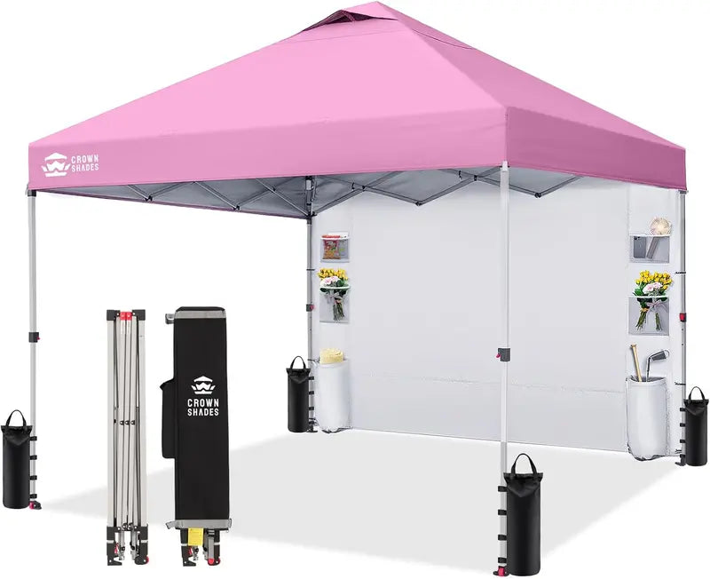 CROWN SHADES 10′ x 10′ Pop-Up Canopy: One-Touch Setup with Center-Lock Mechanism, Integrated Sidewall Pockets, and Portable Beach or Camping Shelter