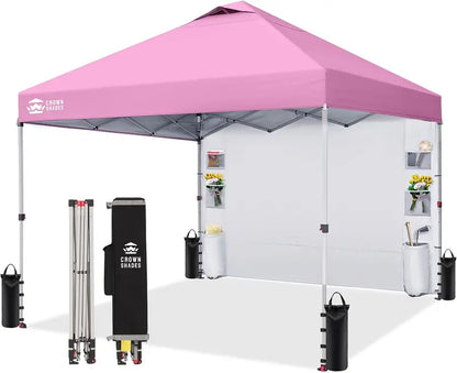 CROWN SHADES 10′ x 10′ Pop-Up Canopy: One-Touch Setup with Center-Lock Mechanism, Integrated Sidewall Pockets, and Portable Beach or Camping Shelter