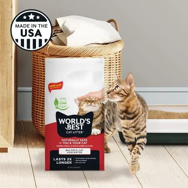 Multiple Cat Unscented Litter, 32 lbs, Natural, Quick Clumping, Flushable, 99% Dust-Free, USA Made, Long-Lasting Odor Control, Easy Scooping