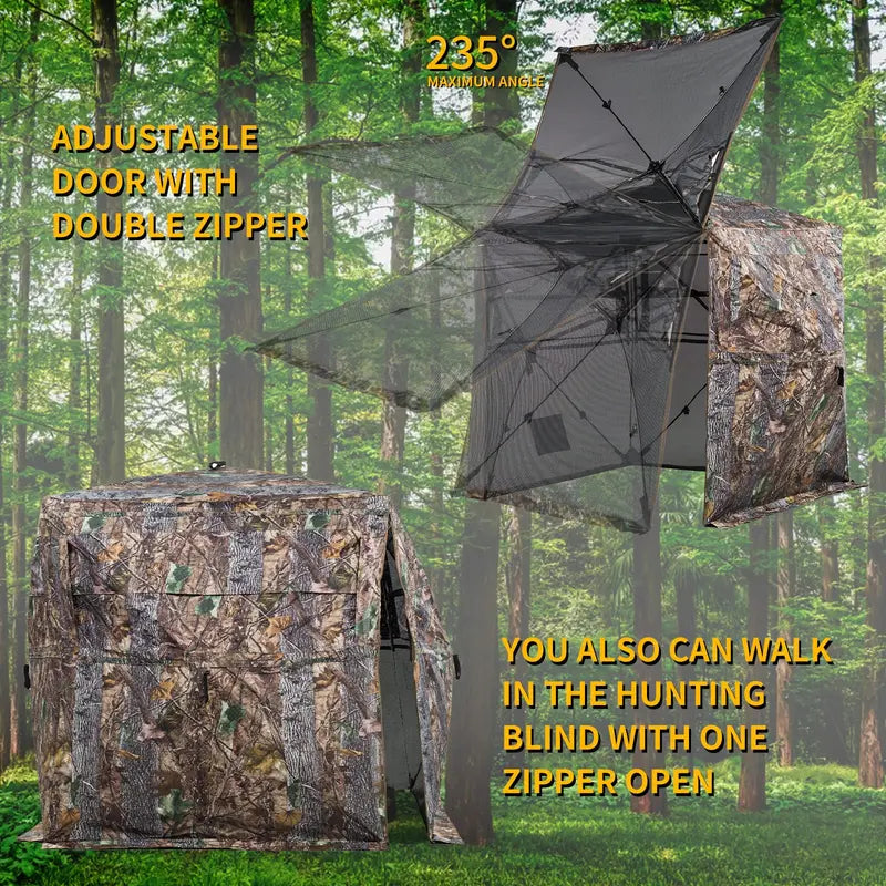 FUNHORUN 360° See-Through Hunting Blind, Camouflage, Easy Setup, Accessible Design, Fits 2-3 Hunters