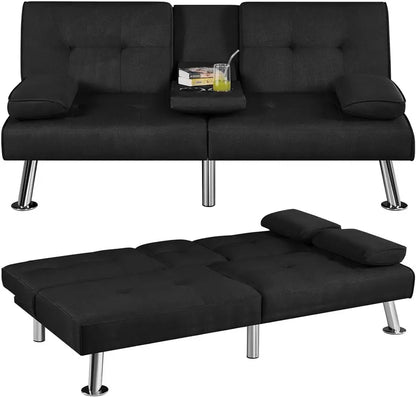 Yaheetech Faux Leather Convertible Sofa Bed  Reversible Loveseat with Removable Arms & 3-Position Recline