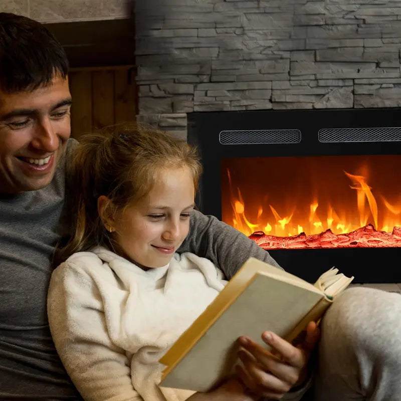 EUHOMY 50-Inch Recessed & Wall-Mounted Electric Fireplace  Adjustable Flame Color, Touchscreen, Timer & Remote, 750/1500W Linear Heater