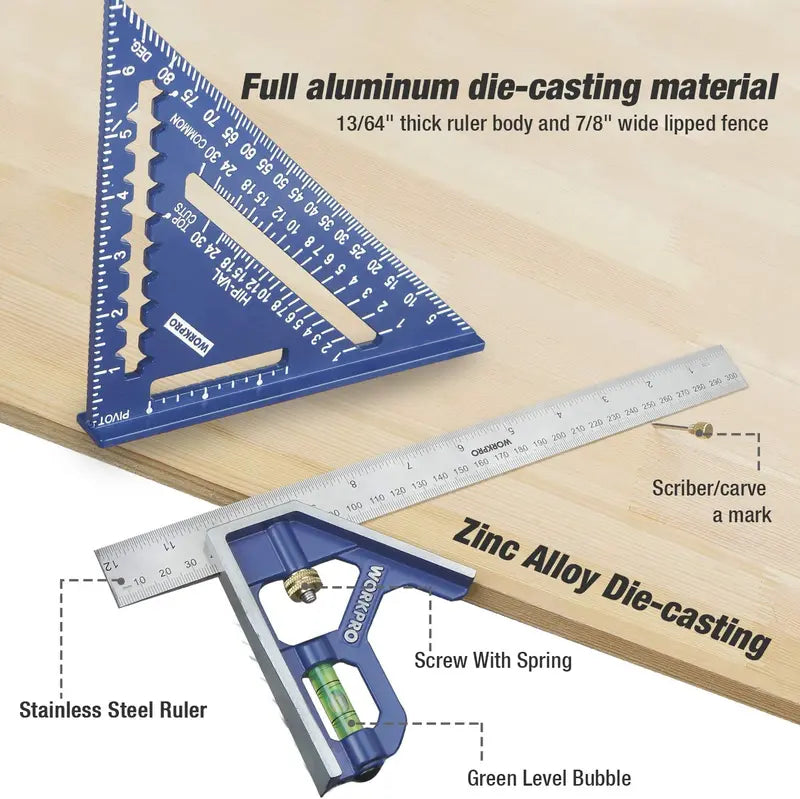 WORKPRO Combination Square & Rafter Square Tool Set