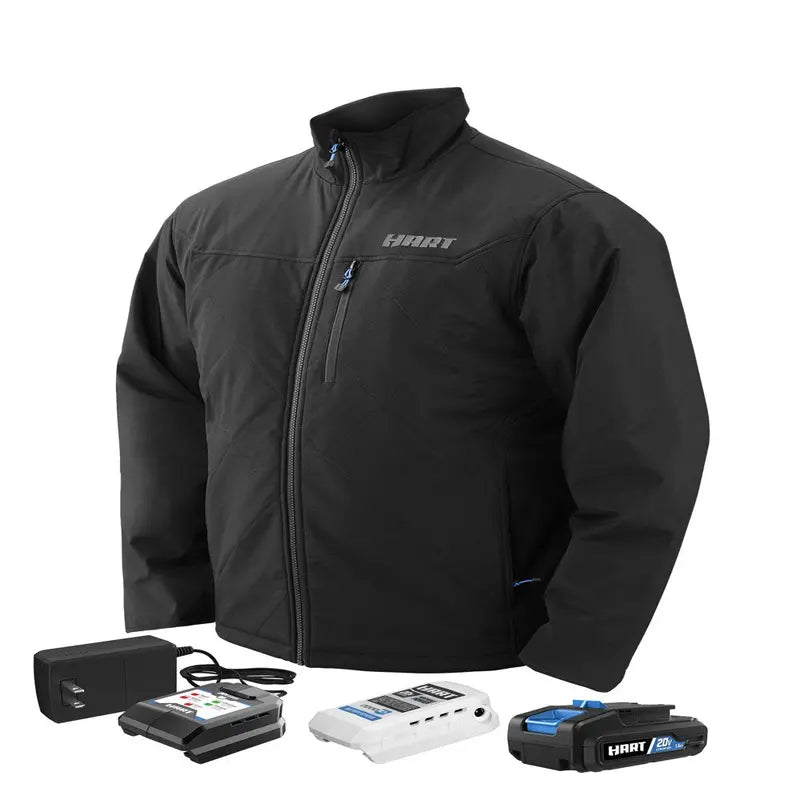 HART Men’s Heated Jacket Kit, Medium  20V, 3 Heating Zones, Wind & Water Resistant, Includes Battery & Charger