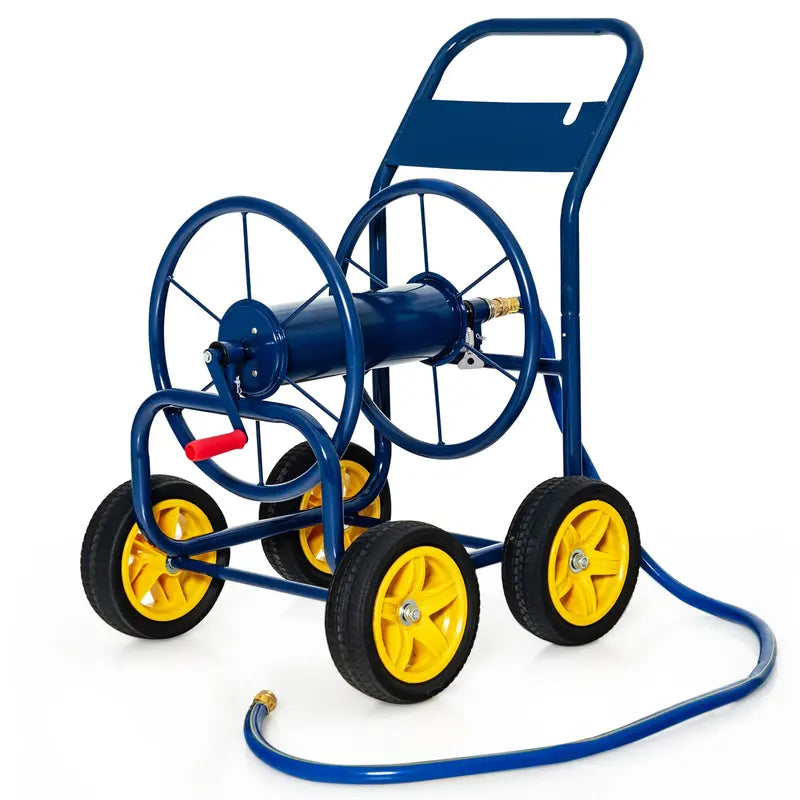 Heavy-Duty Garden Hose Reel Cart with Non-Slip Crank & 4 Solid Wheels