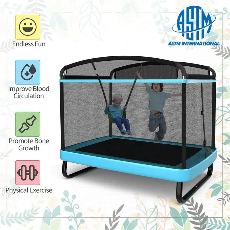 6-Foot Rectangular Kids Trampoline  ASTM-Certified Indoor/Outdoor Bouncer with Enclosure and Swing (220 lb Max)