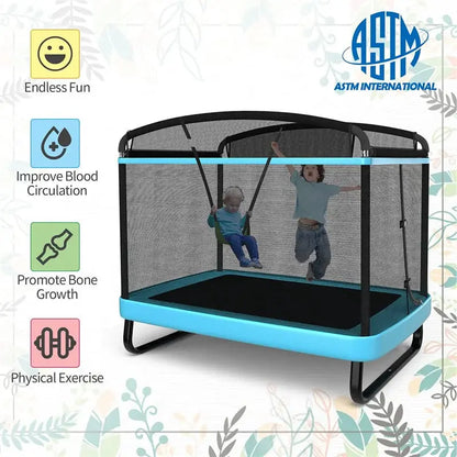 6-Foot Rectangular Kids Trampoline  ASTM-Certified Indoor/Outdoor Bouncer with Enclosure and Swing (220 lb Max)