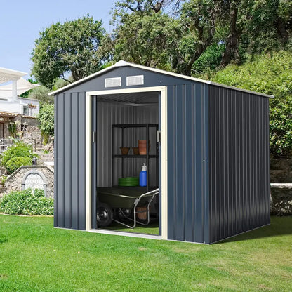 Heavy-Duty Metal Storage Shed  Outdoor 7’x6′, 9’x6′, or 9’x8′ Building with Vents & Sliding Doors