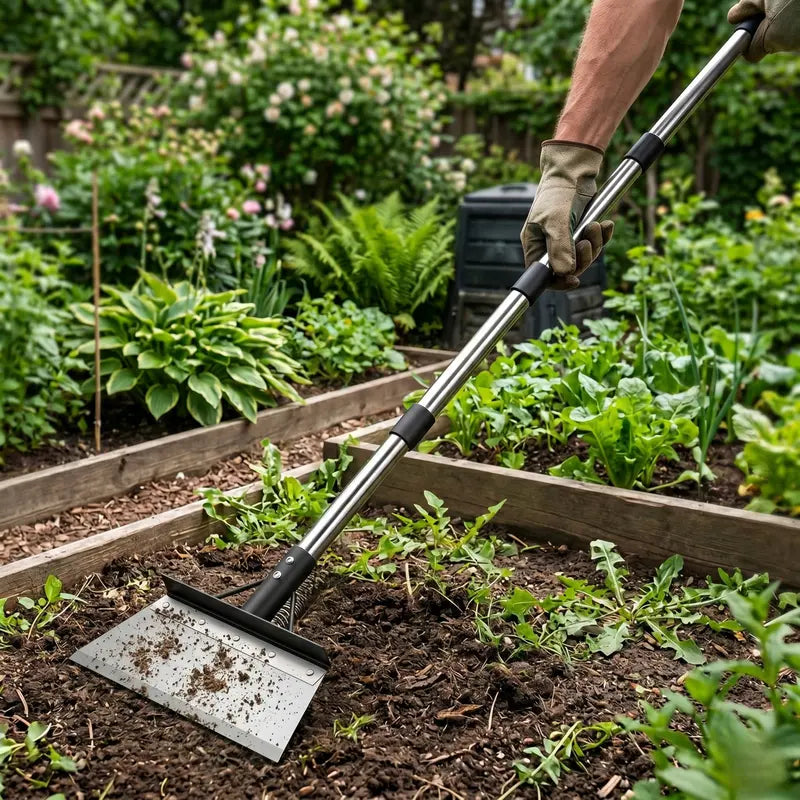 Multi-Use Shovel Scraper  Steel-Blade Garden Tool with Adjustable Handle