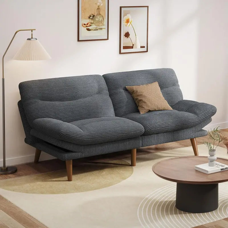 66″ Corduroy Futon Sofa Bed  Space-Saving Convertible Recliner for Studios, Offices & Playrooms
