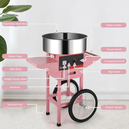 ROVSUN 21-Inch Commercial-Style Cotton Candy Machine on Mobile Cart