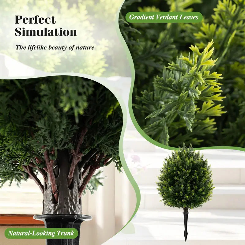 2-Pack Faux Cedar Shrubs with Ground Spikes  Outdoor-Ready Artificial Plants