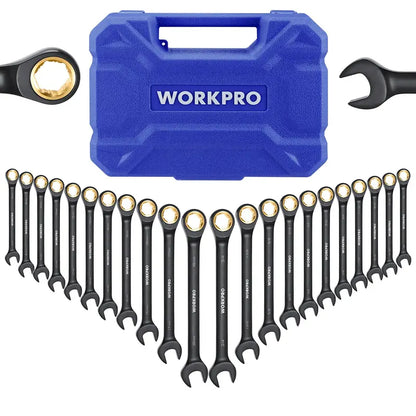 WORKPRO 22-Piece Flex-Head & Standard Ratcheting Wrench Set  Metric & SAE, Anti-Slip Grip with Storage Box