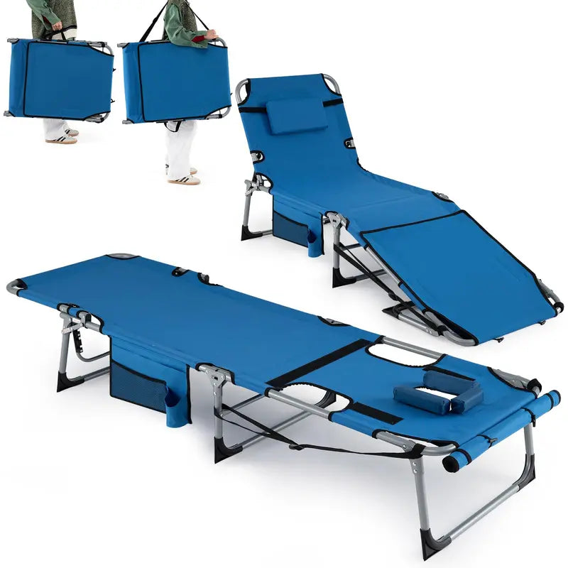 Adjustable Tanning Chair with Face Arm Holes, Four-Position Recline & Comfort Head Pillow