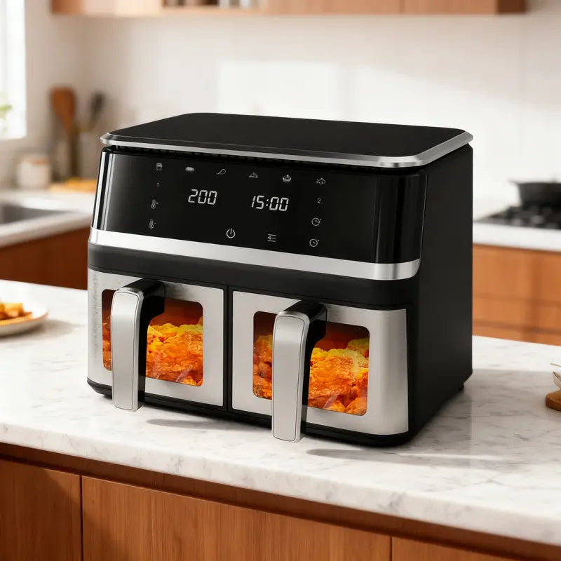 10L Dual-Basket Smart Air Fryer  Black Stainless Steel Build