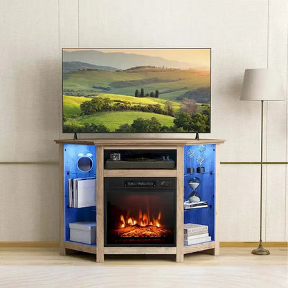 Costway Electric Fireplace TV Stand  LED-Lit Media Console with 18″ Heater & Adjustable Flame Effects