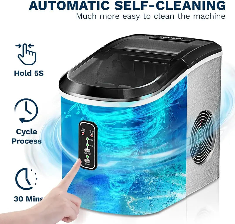 EUHOMY Sonic Nugget Ice Maker  Countertop Pellet Ice Machine, 34 lbs/Day Output, Auto-Clean, Handle Design, Includes Scoop & Basket
