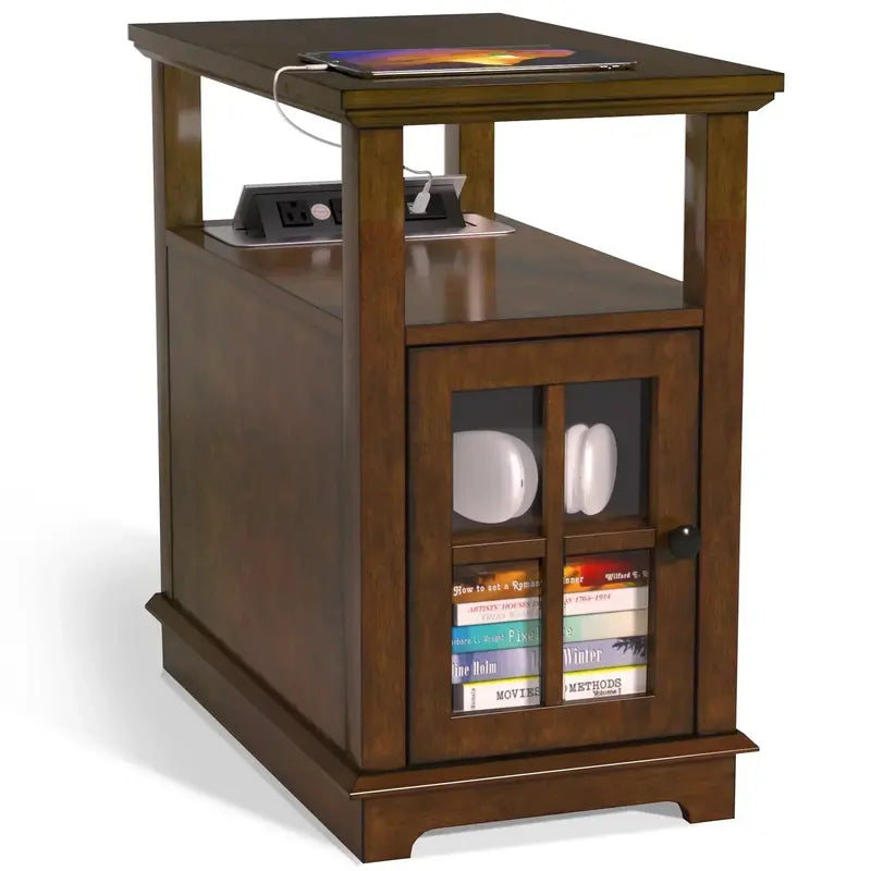Modern End Table with Built-in Charging Station and Concealed Storage Compartment