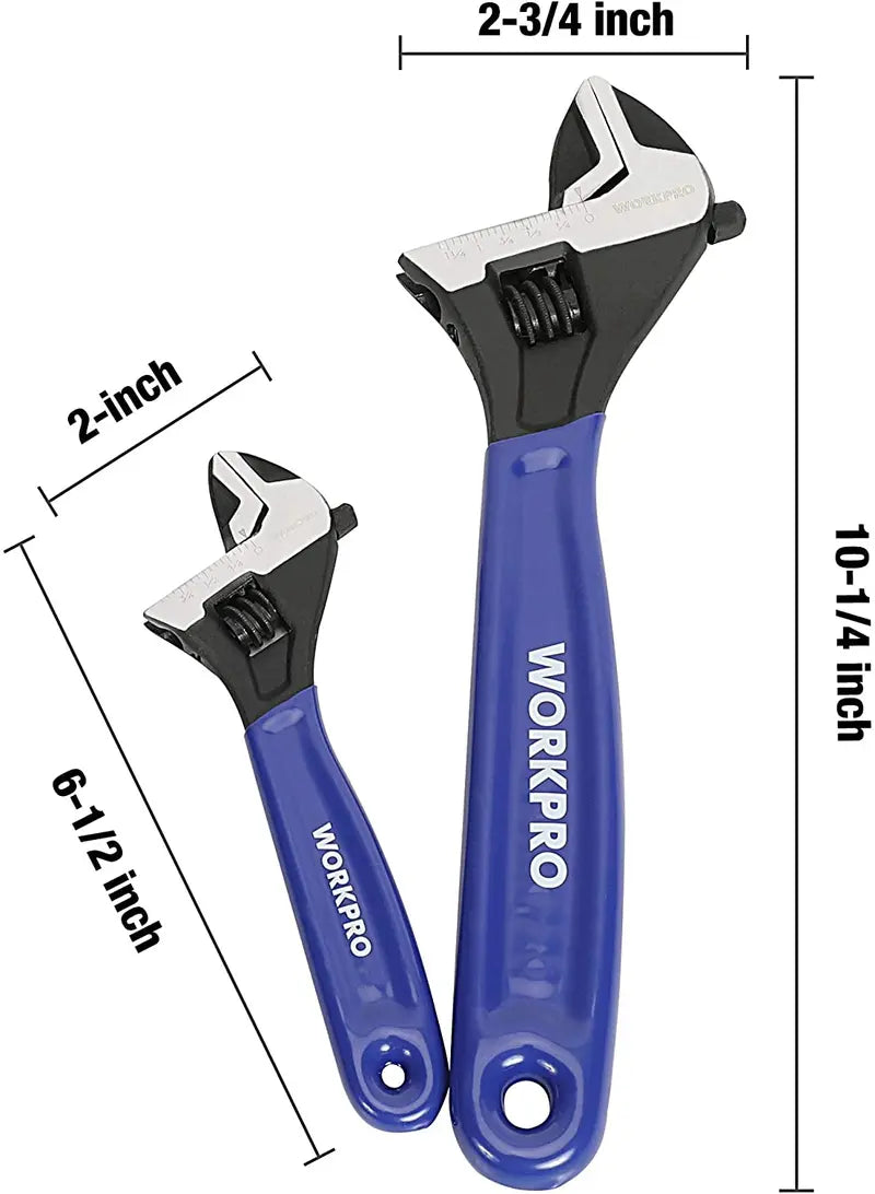 WORKPRO Adjustable Wrench Set  2-Piece Professional Tool Kit for Home, Garage & Workshop Use