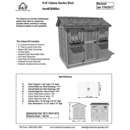 Cabana Premium 9 ft. W x 6 ft. D Wooden Garden Storage Shed