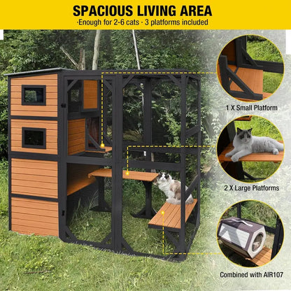 Aivituvin 4-Tier Weather-Resistant Cat Catio  70-Inch Tall x 77-Inch Long Enclosed Outdoor Play Space