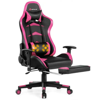 Ergonomic Massage Gaming Chair with Reclining Backrest, Adjustable Seat Height, and Contoured Handrails