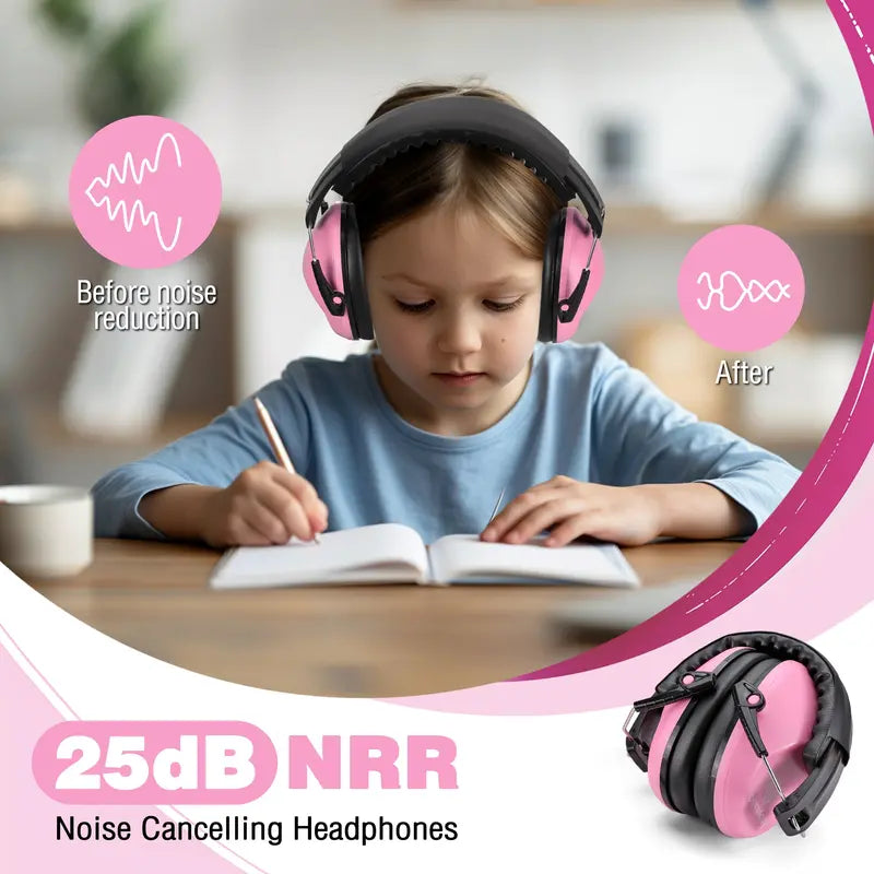 WORKPRO Kids’ Noise-Reducing Safety Earmuffs — Lightweight Hearing Protection, Pink Ribbon Design
