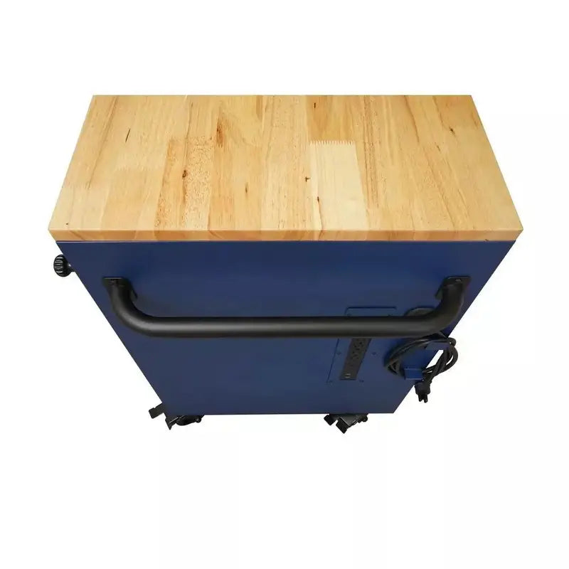 Heavy-Duty Mobile Workbench  52-Inch, 9-Drawer, Adjustable Solid Wood Top