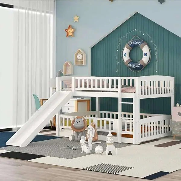 Aquilla Twin-over-Twin Low Loft Bed Frame  Isabelle & Max Style Bunk Configuration with Modern Minimalist Design