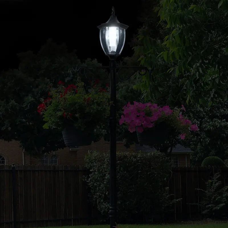 SunRay Cresmont Solar Lamp Post and Planter, with Hanger, Black, Single Head