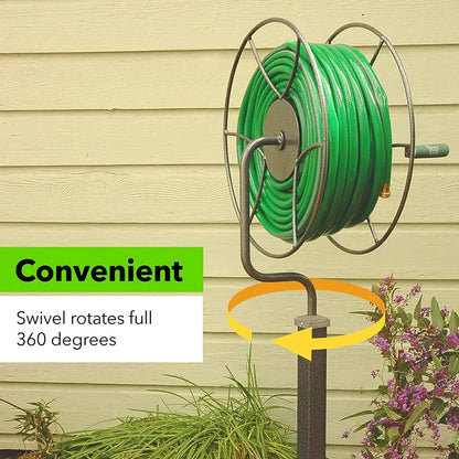 Yard Butler Free Standing Swivel Hose Reel  Water Hose Caddy For Yard or Garden  Outdoor Garden Hose Accessories, Water Hose Reel Rotate 360 Degree, Freestanding Metal Outdoor Water Pipe Stand