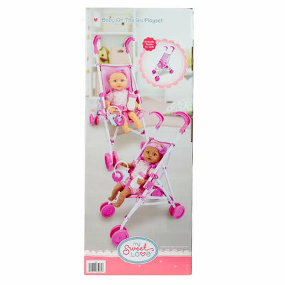 My Sweet Love 5-Piece Dark Skintone Baby Doll & Stroller Set for Toddlers