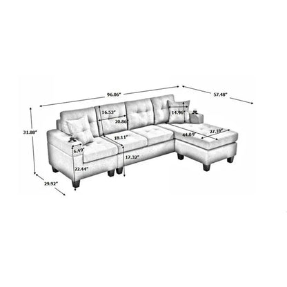 Contemporary L-Shaped Sectional Sofa with Integrated Cup Holders and Lounge Chaise