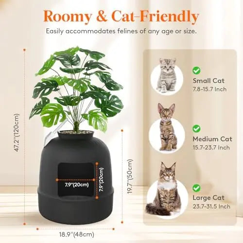 Lifewit Hidden Litter Box with Faux Plant & Scoop | Odor Control & Carbon Filter | Black | Living Room/Bathroom Friendly