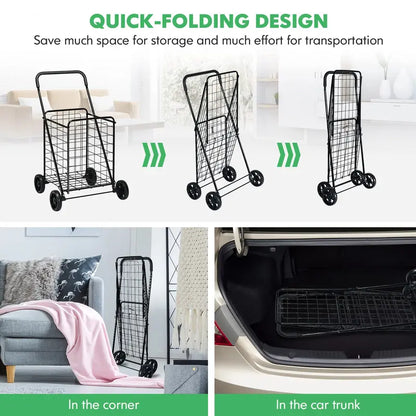 Heavy-Duty Foldable Grocery Cart with Smooth-Rolling Wheels