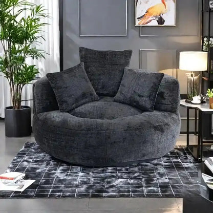 Chenille Upholstered High-Back Lounge Sofa with Lumbar Pillows & Oversized Bean Bag Seat