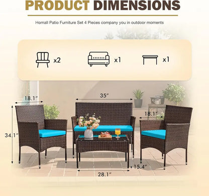 Homall Rattan Patio Furniture Set  4-Piece Indoor/Outdoor Wicker Chairs with Brown & Beige Cushions