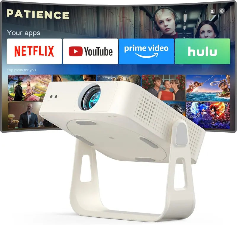 White Smart Mini Projector: Official App Integration, Auto Focus, and Reliable WiFi/Bluetooth Performance